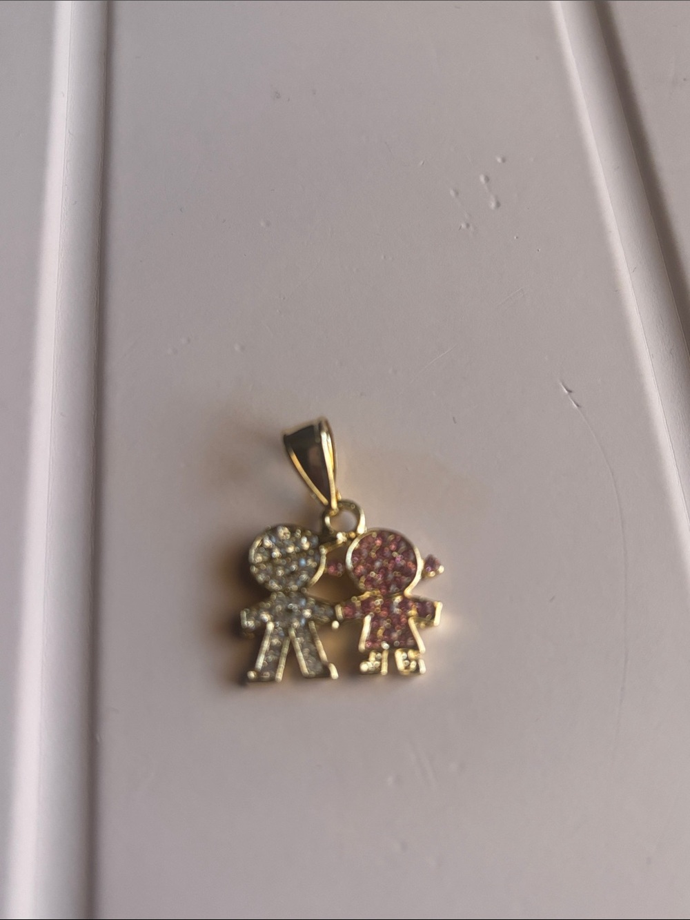 Gold-tone Boy & Girl Crystal Pendant - Dual Color